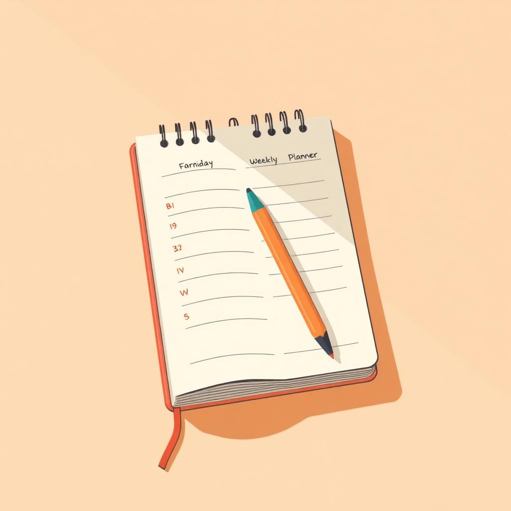 A weekly planner notebook with a pencil in warm Riviera tones